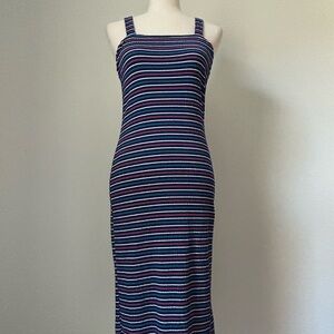 Ultra Flirt Blue and Red Square Neck Bodycon Maxi Dress